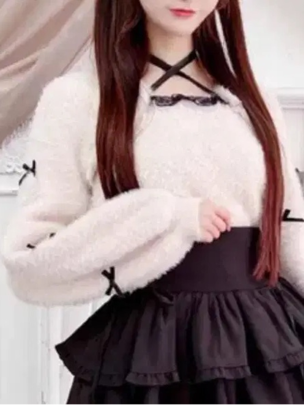 NWT Japanese Kawaii Pale Pink Sweater with Lace & Bow Details